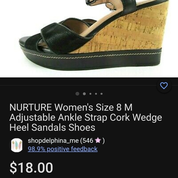 NURTURE Black Ankle Strap w/Tan Cork Wedge Heel Open Toe Sandals - Picture 6 of 6